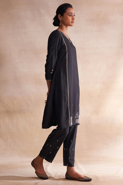 Folksong By W Black Modal Satin Embroidered kurta