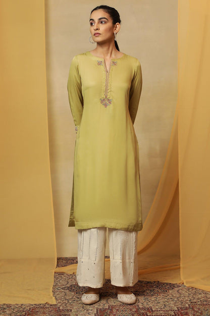 Pastel Green Lustrous Satin Kurta - wforwoman