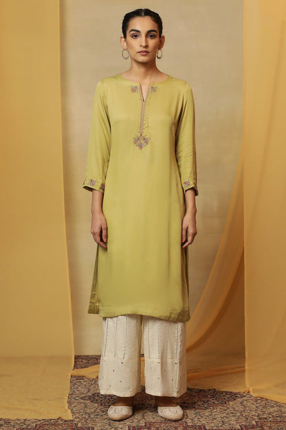 Pastel Green Lustrous Satin Kurta - wforwoman