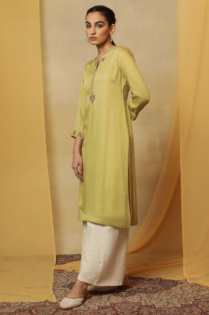 Pastel Green Lustrous Satin Kurta - wforwoman