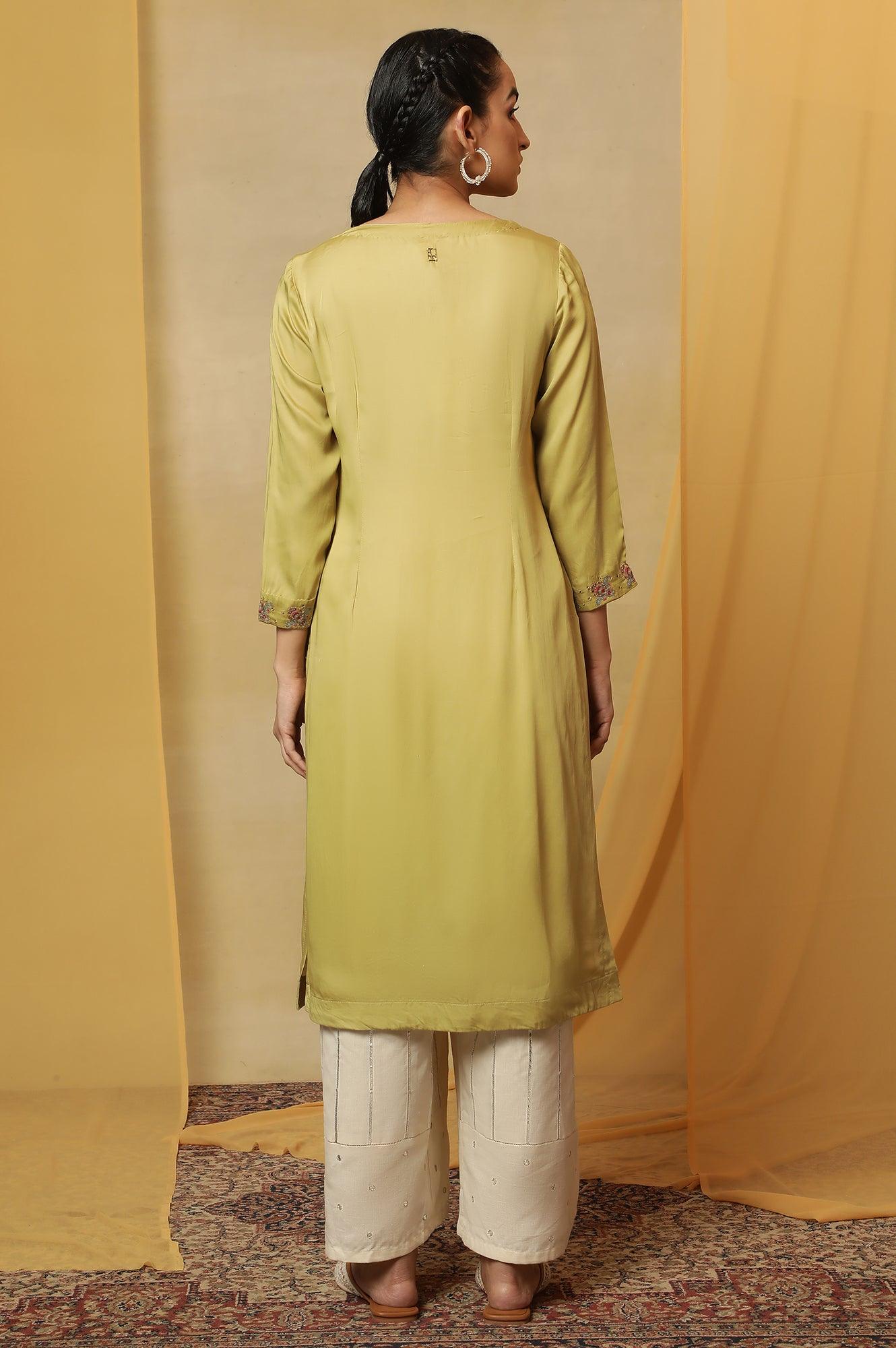 Pastel Green Lustrous Satin Kurta - wforwoman