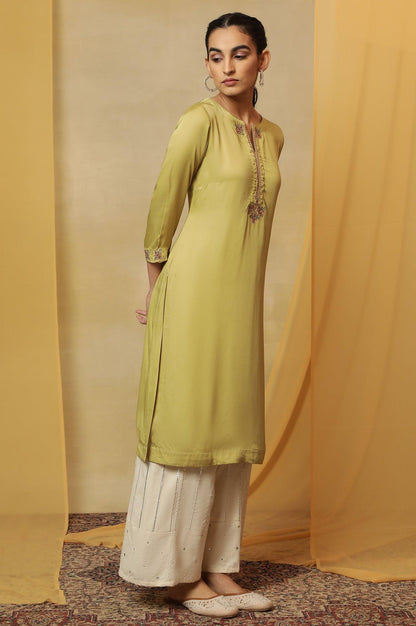 Pastel Green Lustrous Satin Kurta - wforwoman