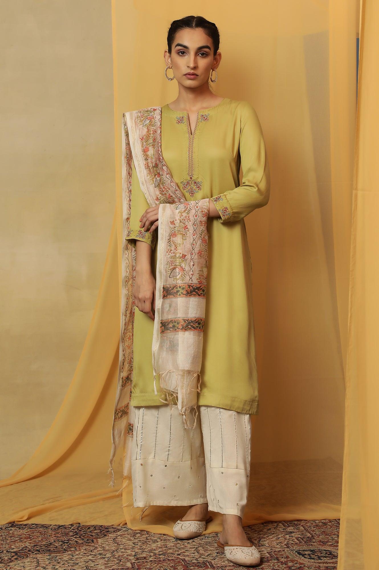 Pastel Green Lustrous Satin Kurta - wforwoman