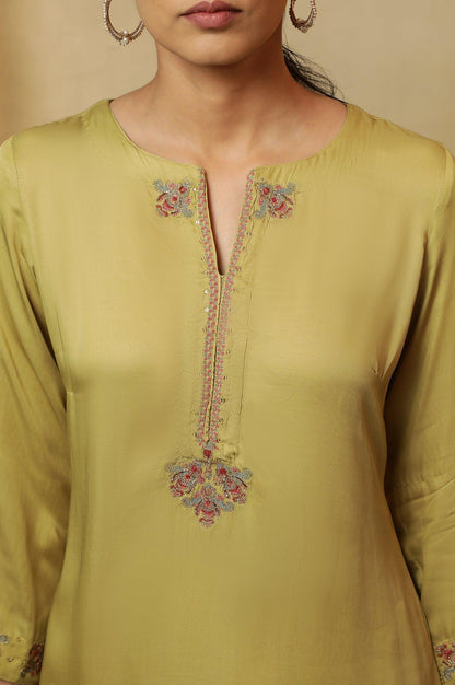 Pastel Green Lustrous Satin Kurta - wforwoman