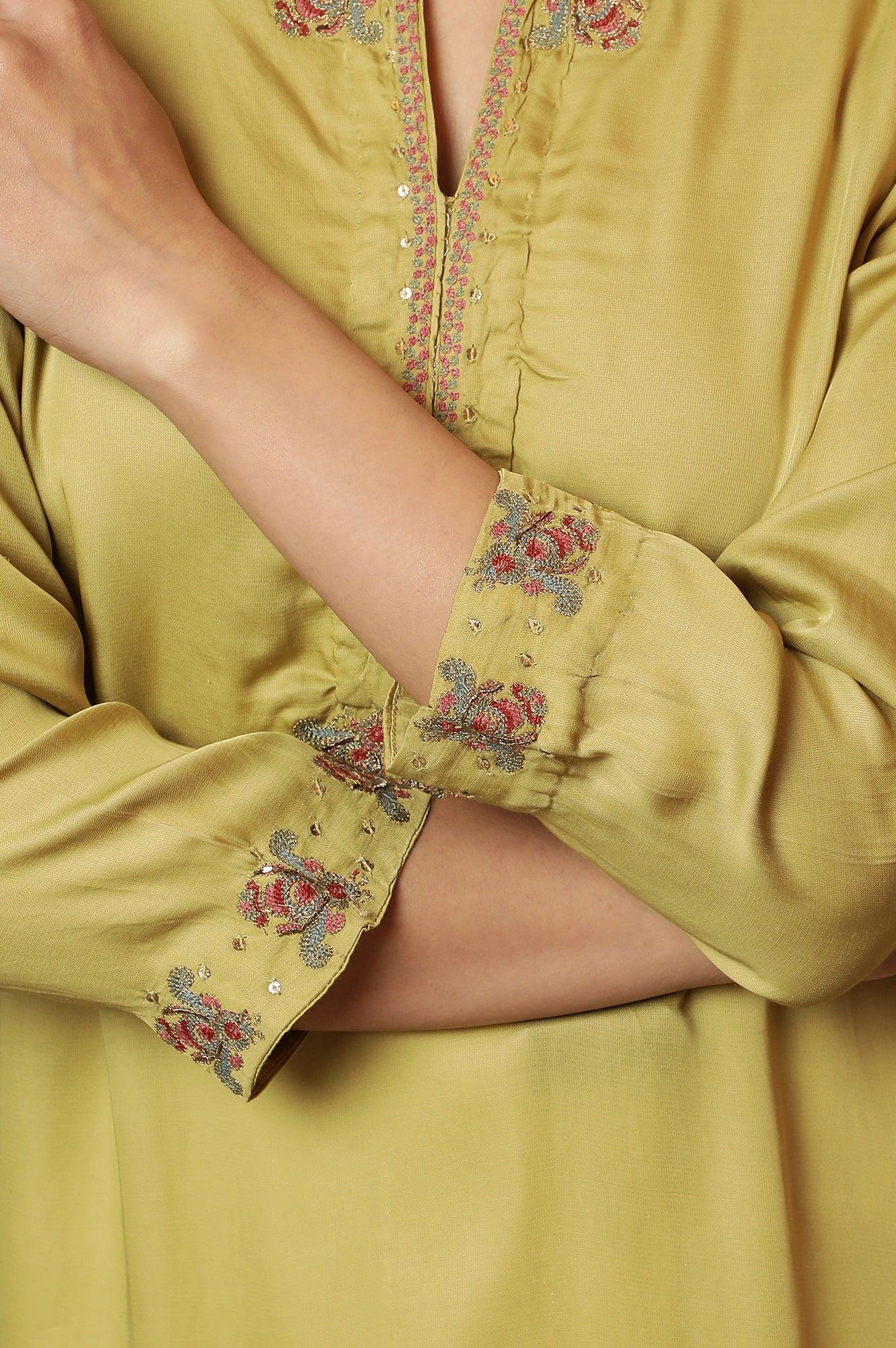 Pastel Green Lustrous Satin Kurta - wforwoman