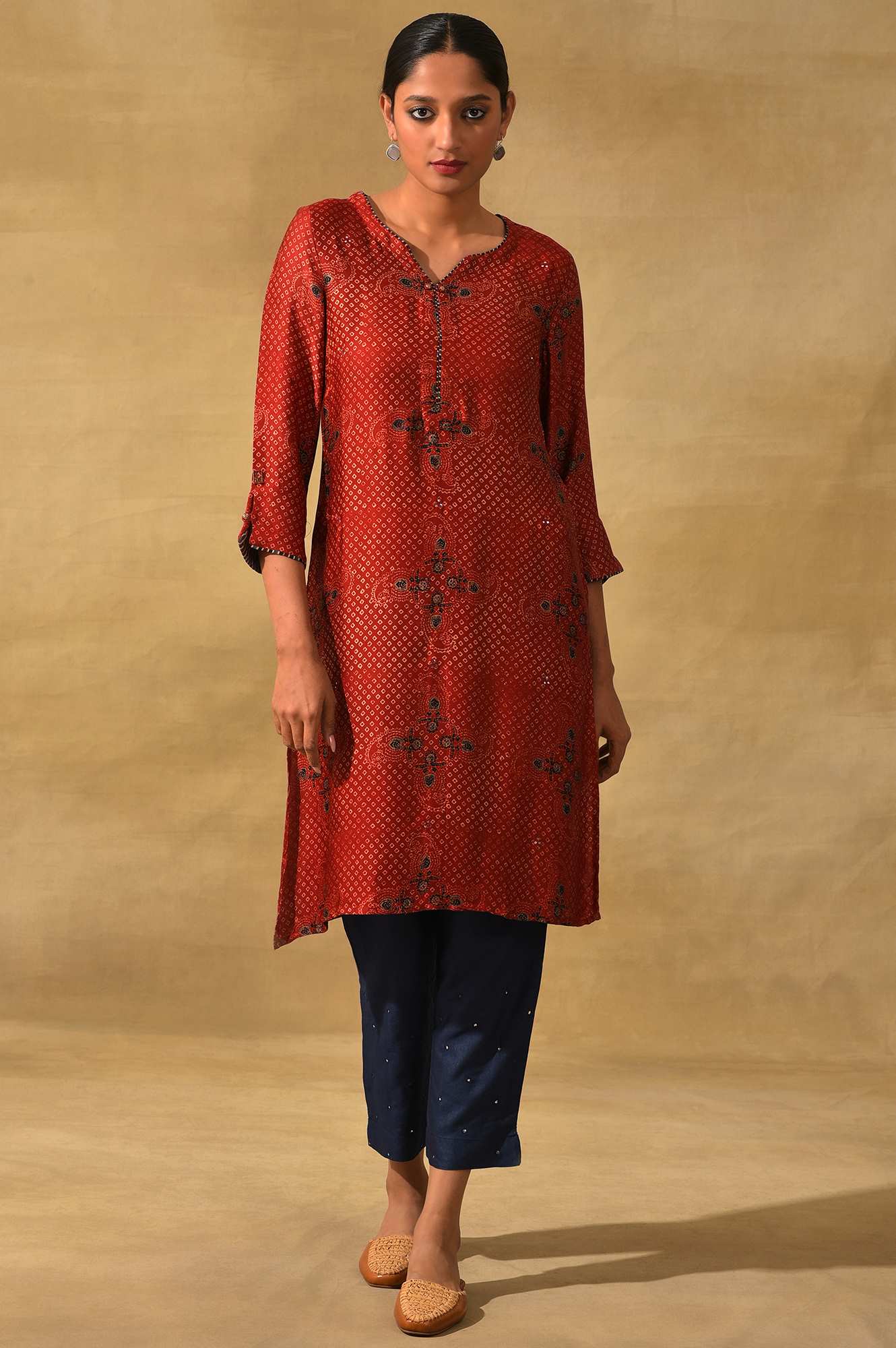 Red Ajrakh Print Lustrous kurta