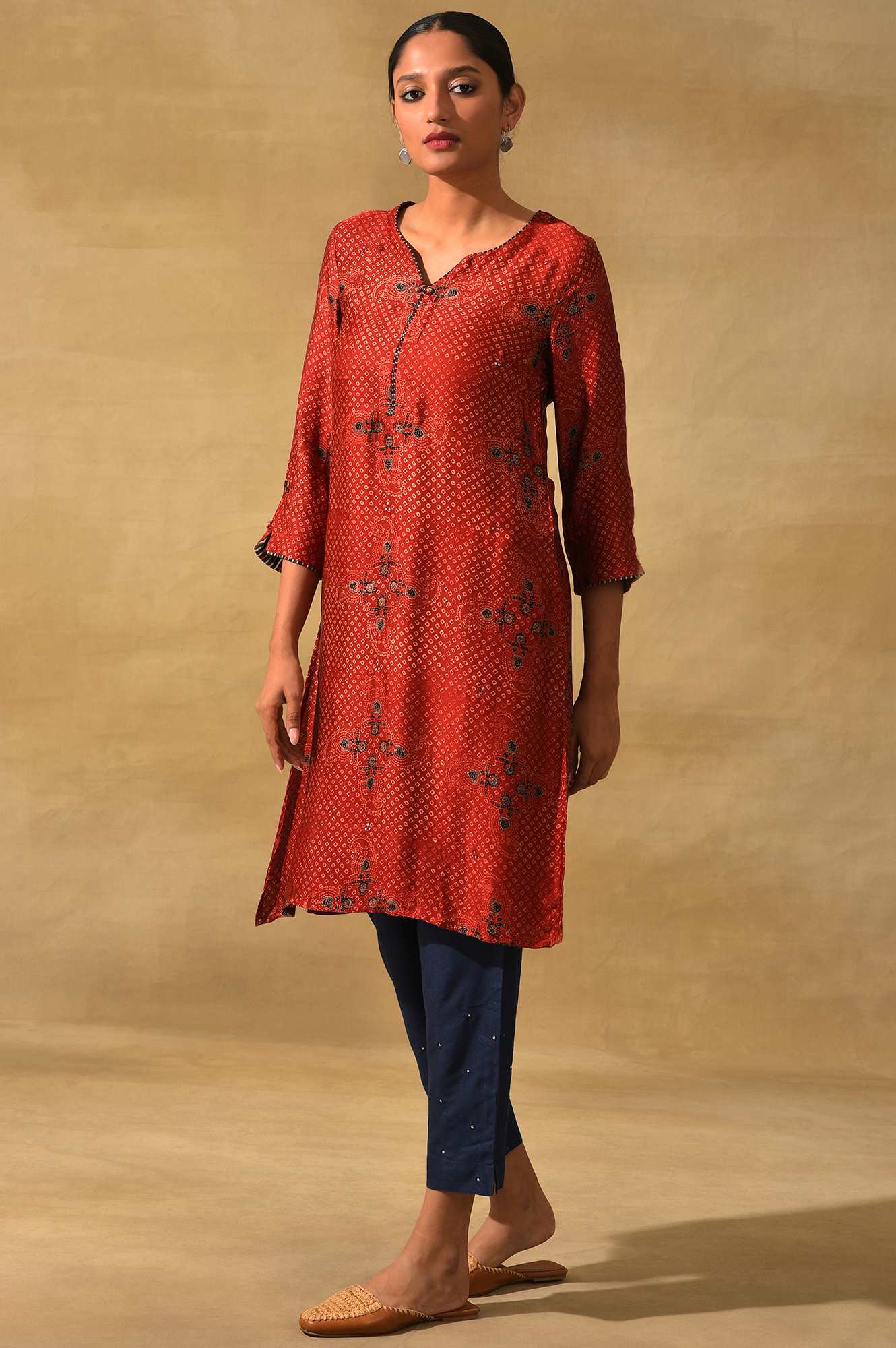 Red Ajrakh Print Lustrous kurta