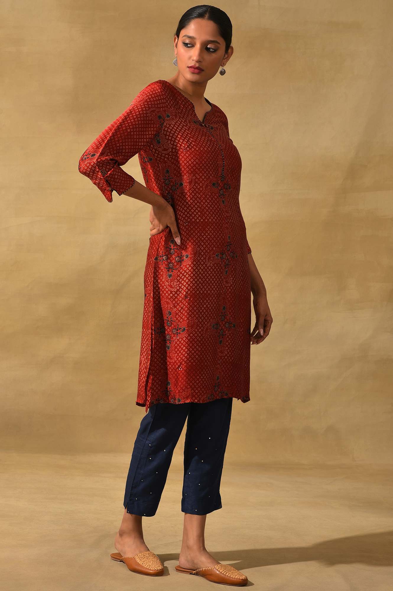 Red Ajrakh Print Lustrous kurta