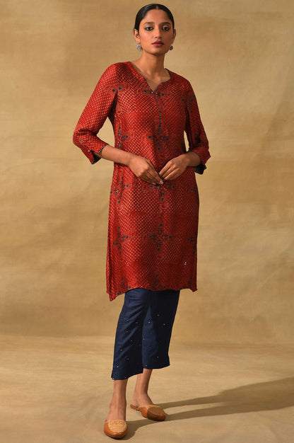 Red Ajrakh Print Lustrous kurta