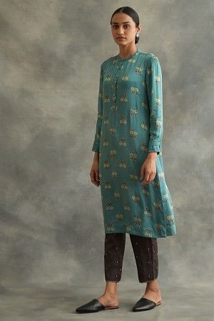 Blue Mandarin Neck Ajrakh Print kurta