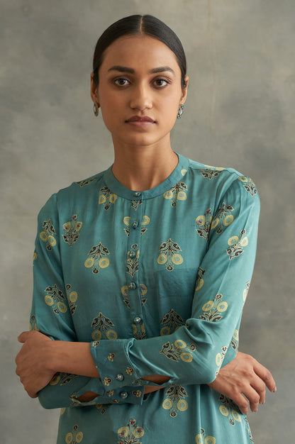 Blue Mandarin Neck Ajrakh Print kurta