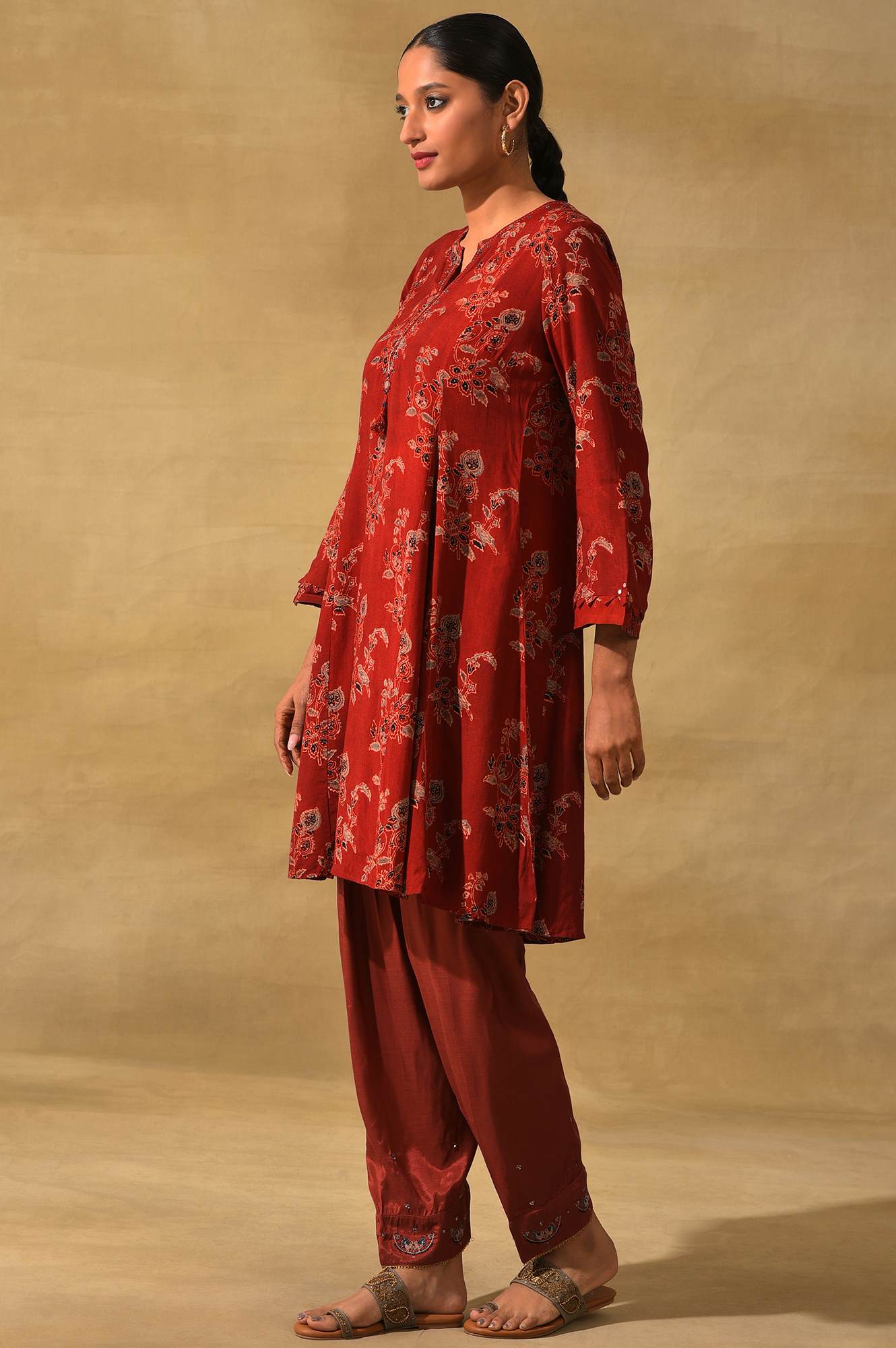 Red Ajrakh Print Flared kurta