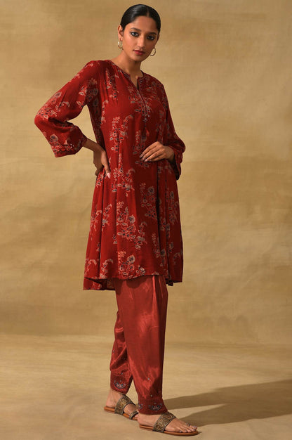 Red Ajrakh Print Flared kurta