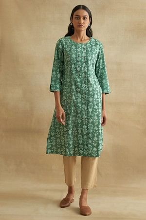 Dark Green Handblock Print kurta