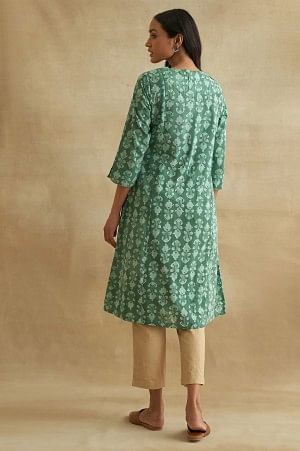 Dark Green Handblock Print kurta