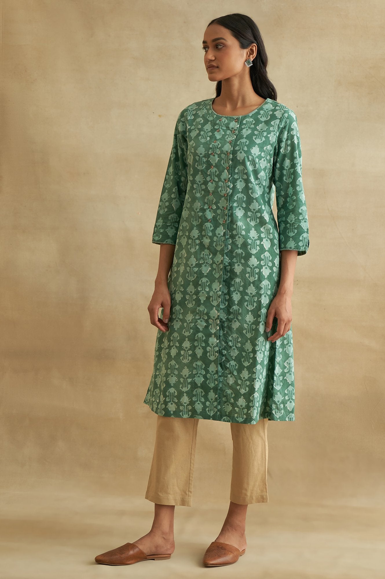 Dark Green Handblock Print kurta