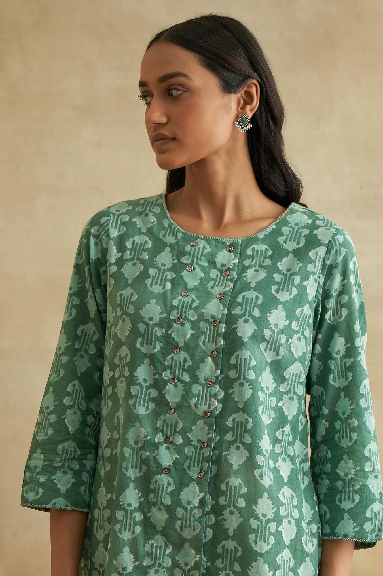 Dark Green Handblock Print kurta