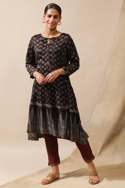 Black Ajrakh Print Kalidar Kurta