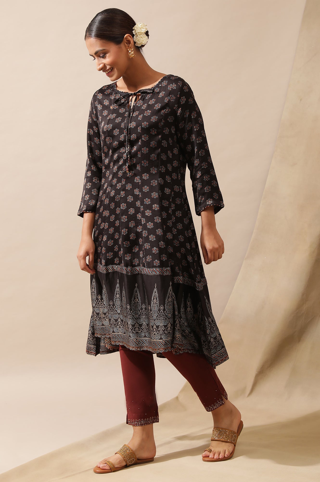 Black Ajrakh Print Kalidar Kurta