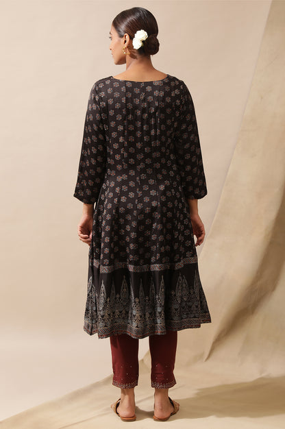 Black Ajrakh Print Kalidar Kurta