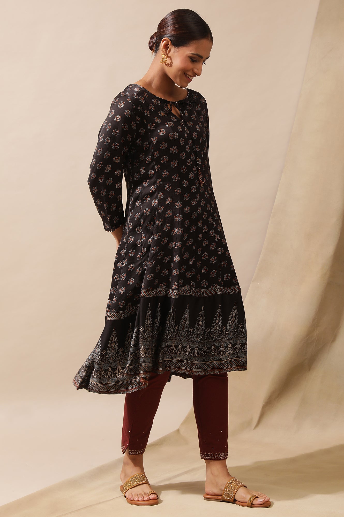 Black Ajrakh Print Kalidar Kurta