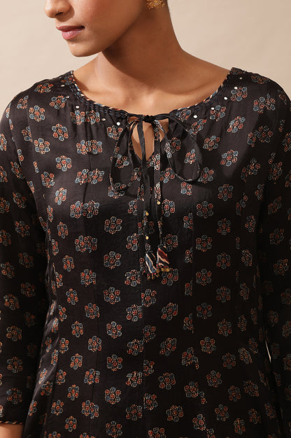 Black Ajrakh Print Kalidar Kurta