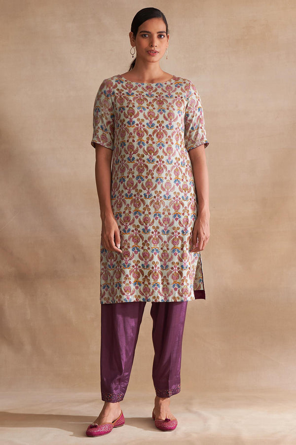 Folksong By W Light Blue Handblock Print kurta