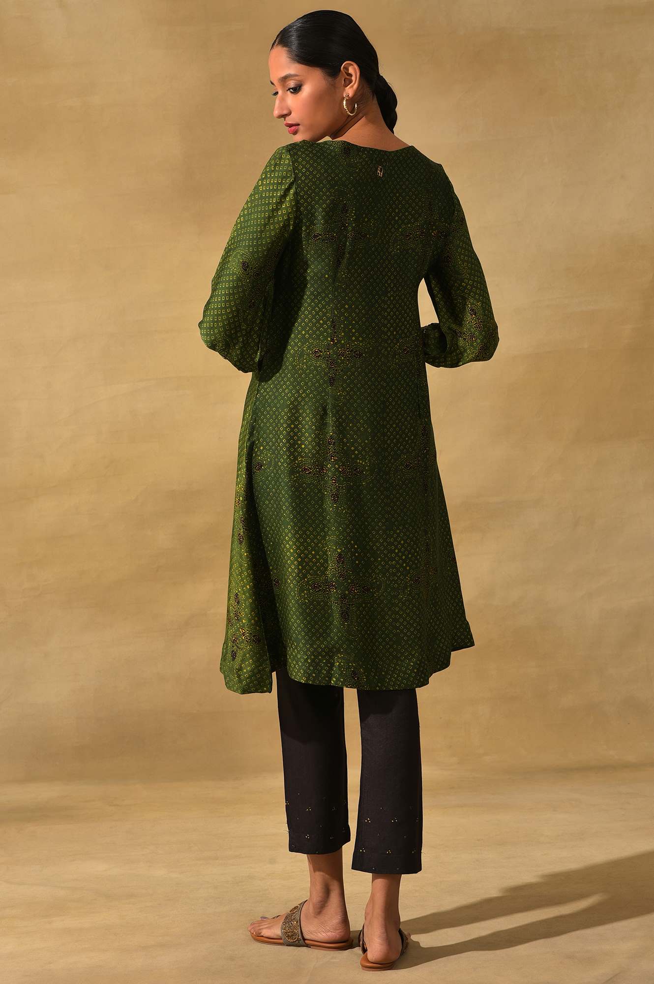 Green Ajrakh Print kurta In Modal Satin
