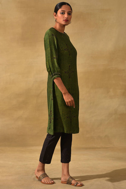 Green Ajrakh Print kurta In Modal Satin