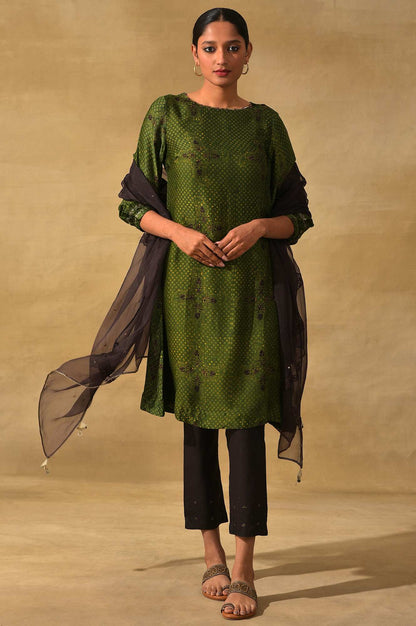 Green Ajrakh Print kurta In Modal Satin