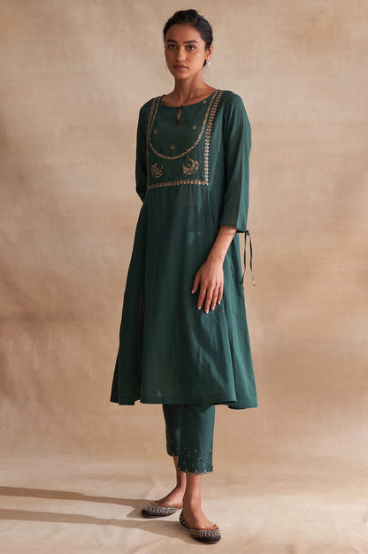 Folksong By W Dark Green Embroidered Voile kurta