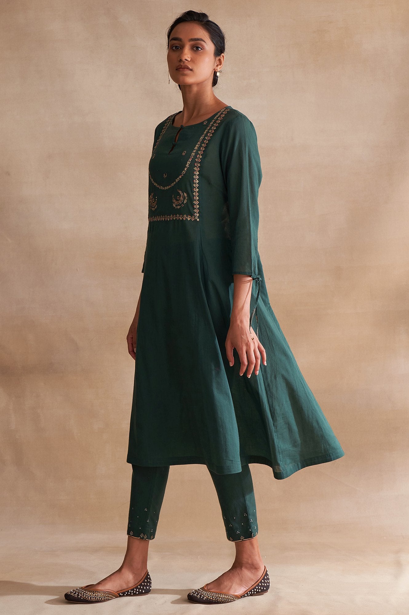 Folksong By W Dark Green Embroidered Voile kurta