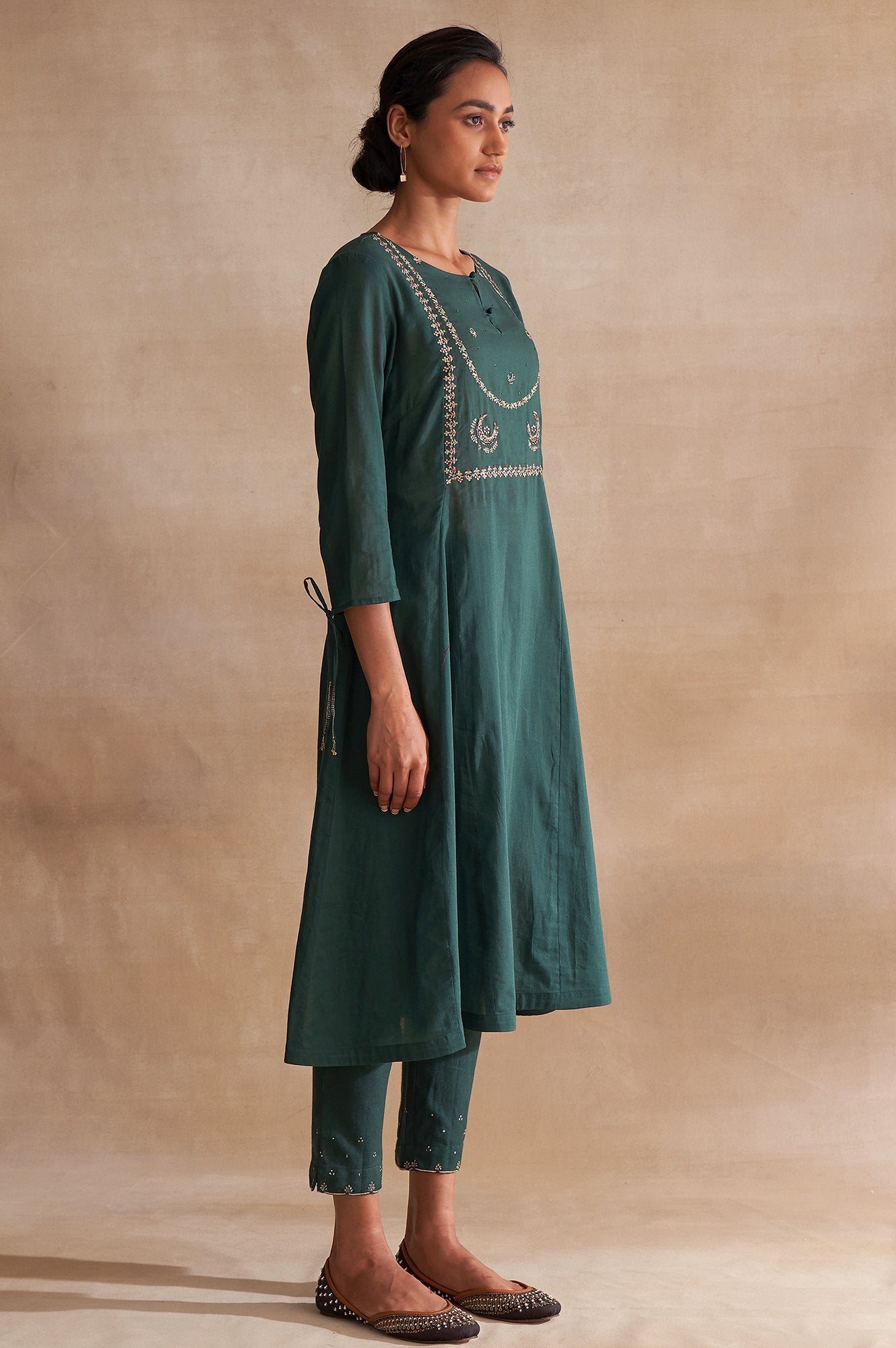 Folksong By W Dark Green Embroidered Voile kurta