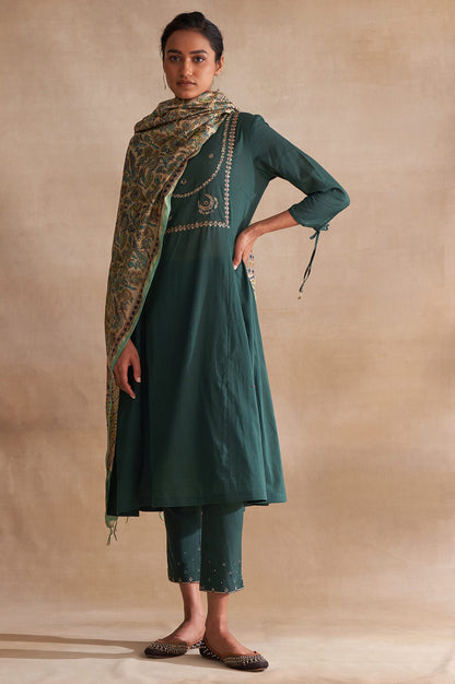 Folksong By W Dark Green Embroidered Voile kurta