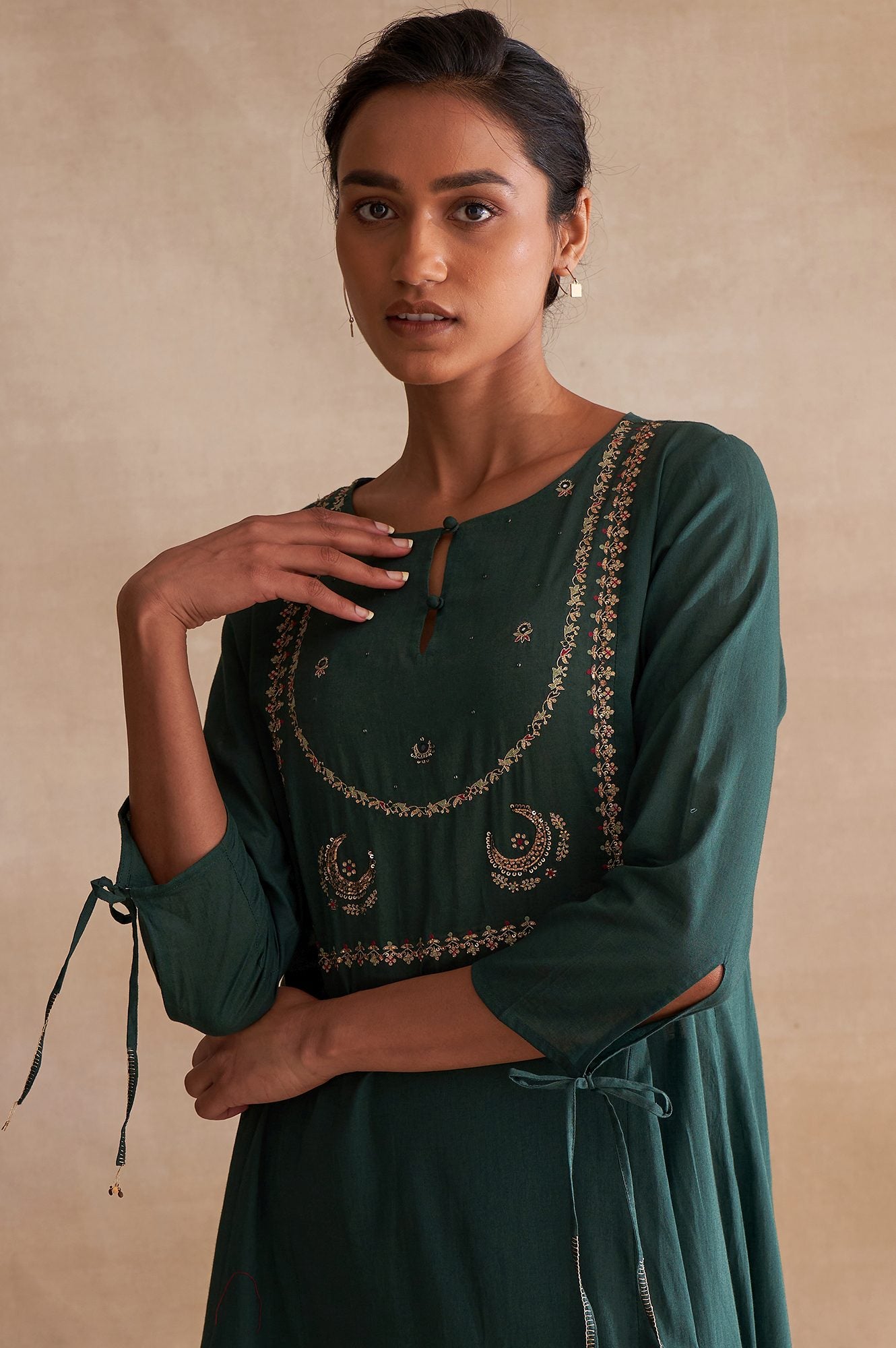 Folksong By W Dark Green Embroidered Voile kurta