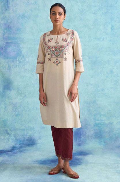 Folksong By W Light Beige Embroidered kurta