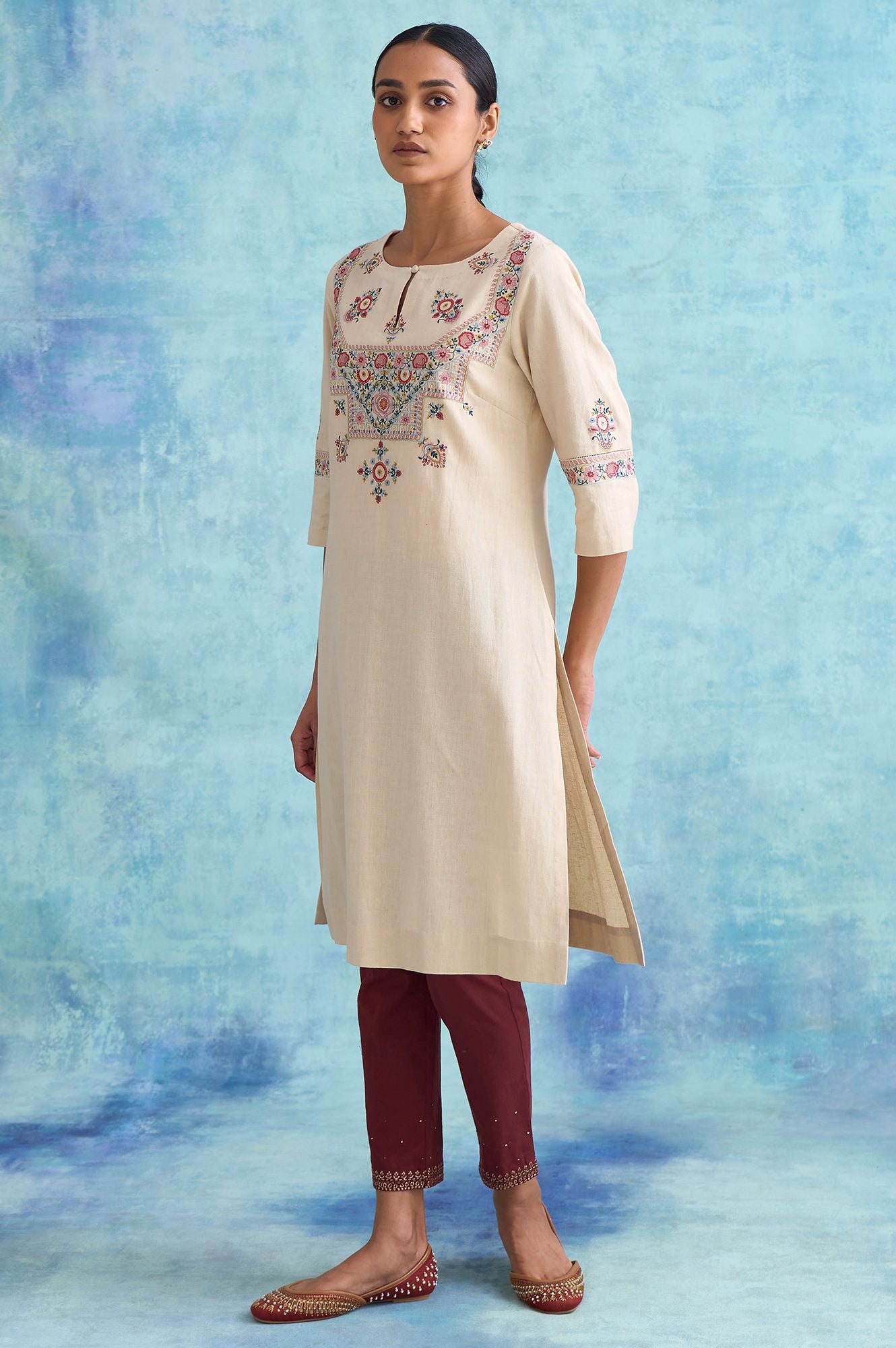 Folksong By W Light Beige Embroidered kurta