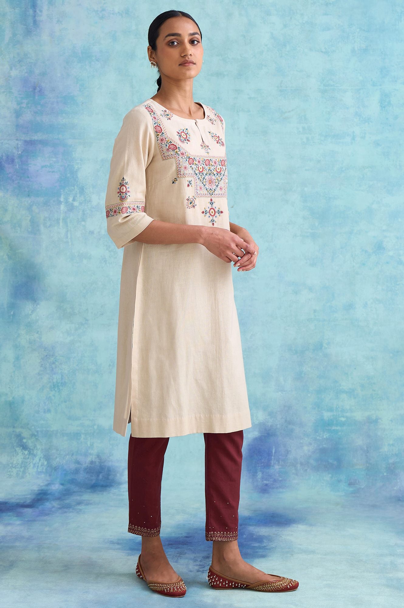 Folksong By W Light Beige Embroidered kurta