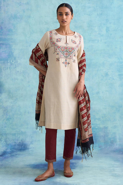 Folksong By W Light Beige Embroidered kurta