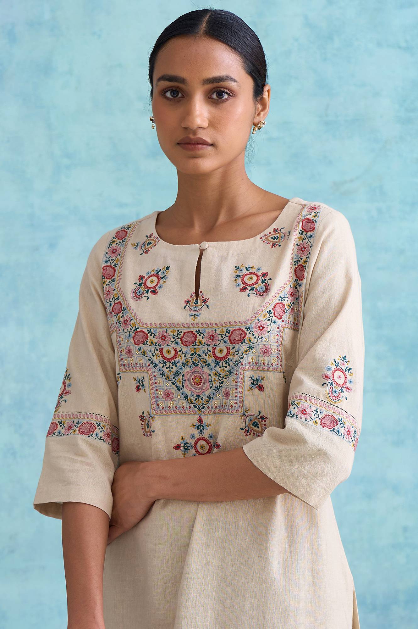 Folksong By W Light Beige Embroidered kurta