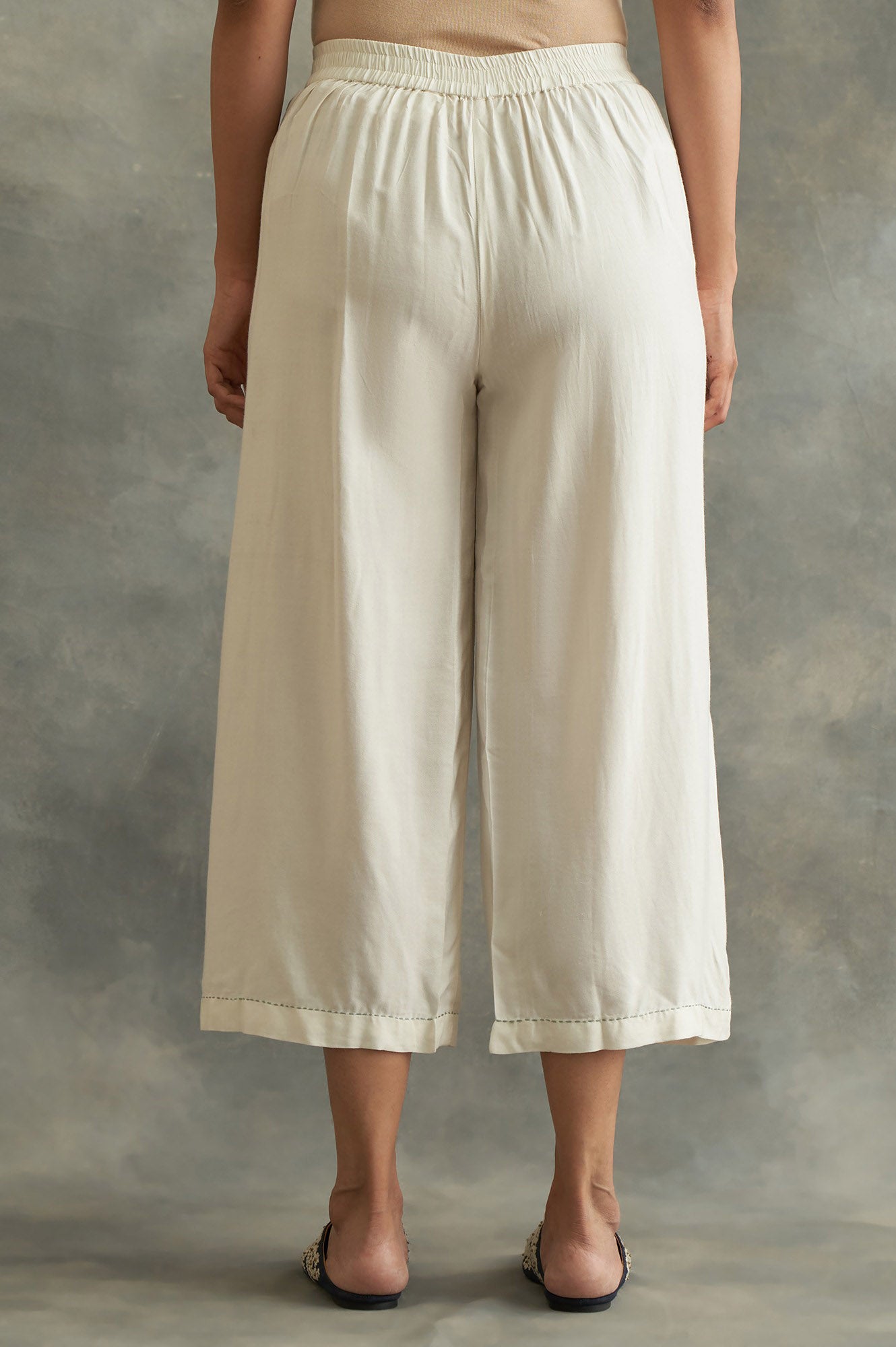 Ecru Embroidered Parallel Pants