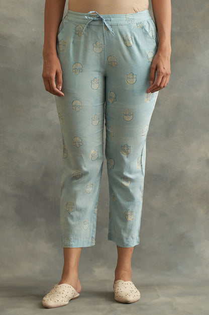 Light Blue Handblock Print Straight Pants