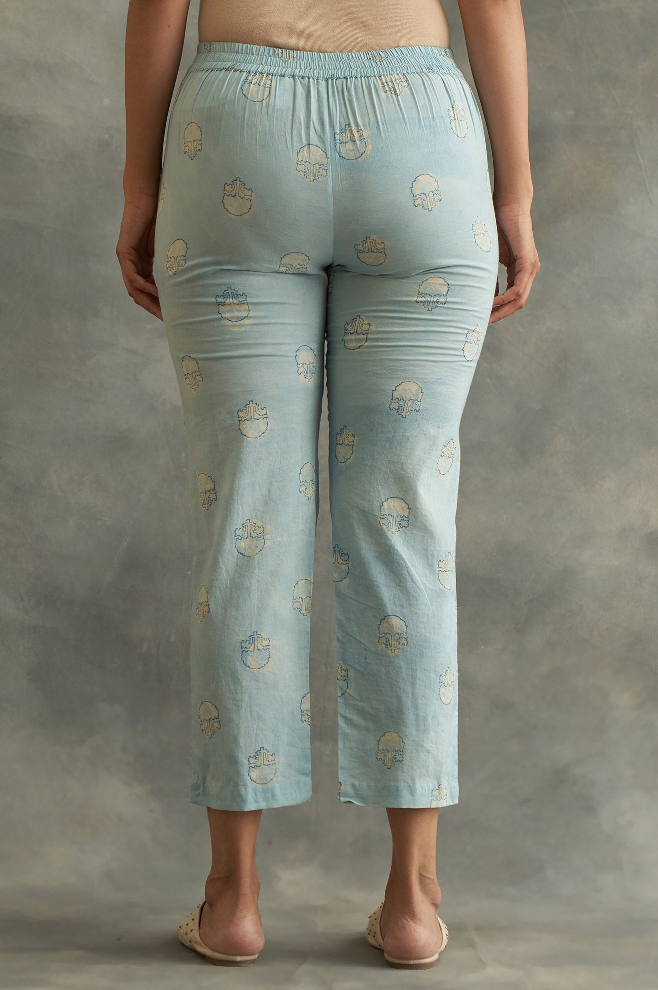 Light Blue Handblock Print Straight Pants