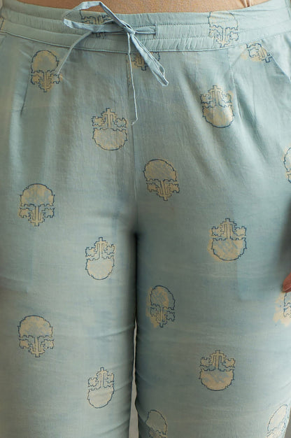 Light Blue Handblock Print Straight Pants