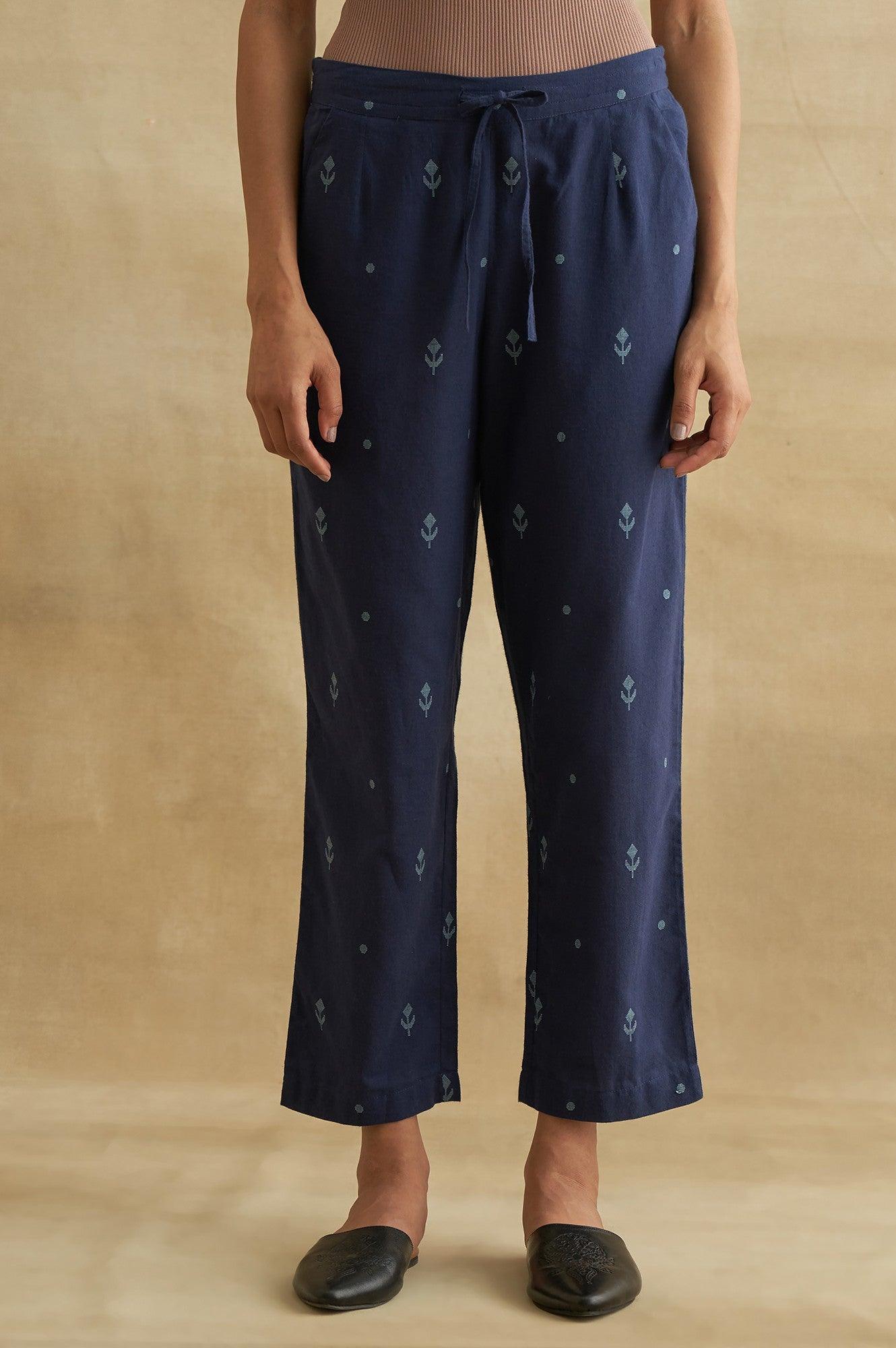 Indigo Yarn-Dyed Straight Pants - wforwoman