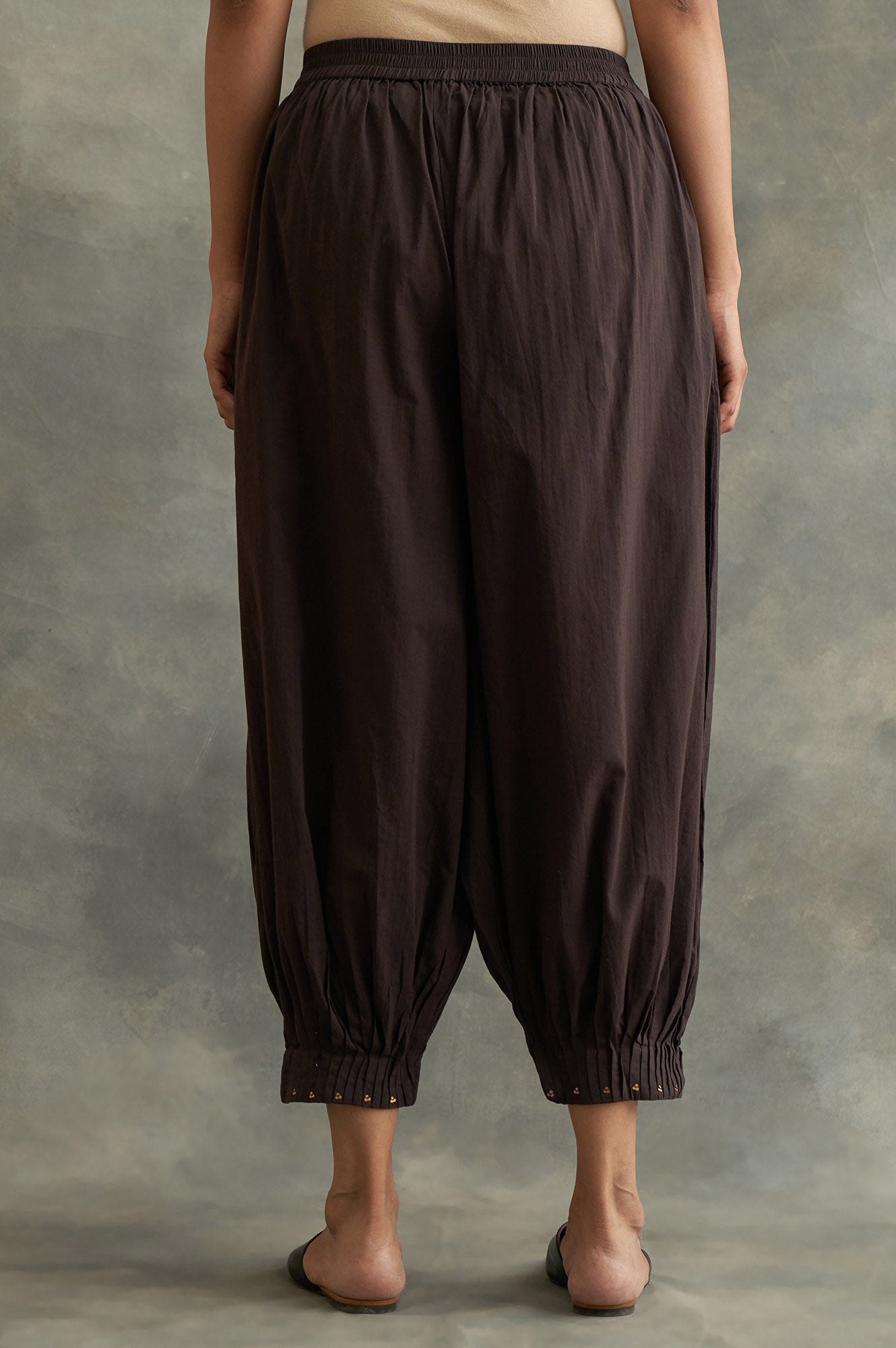 Dark Brown Pleated Hem Salwar Pants