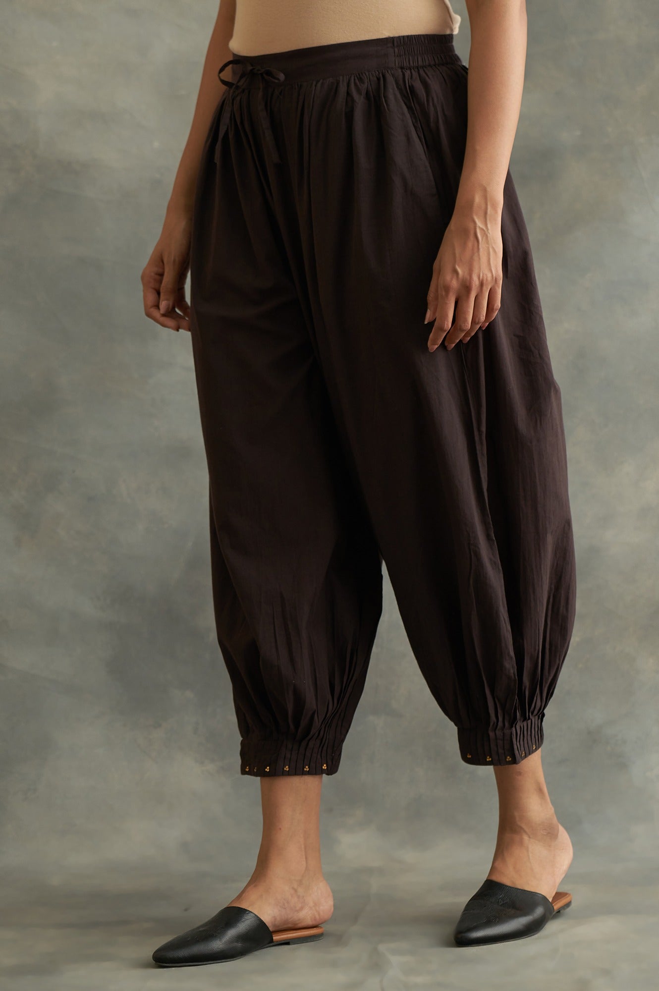 Dark Brown Pleated Hem Salwar Pants