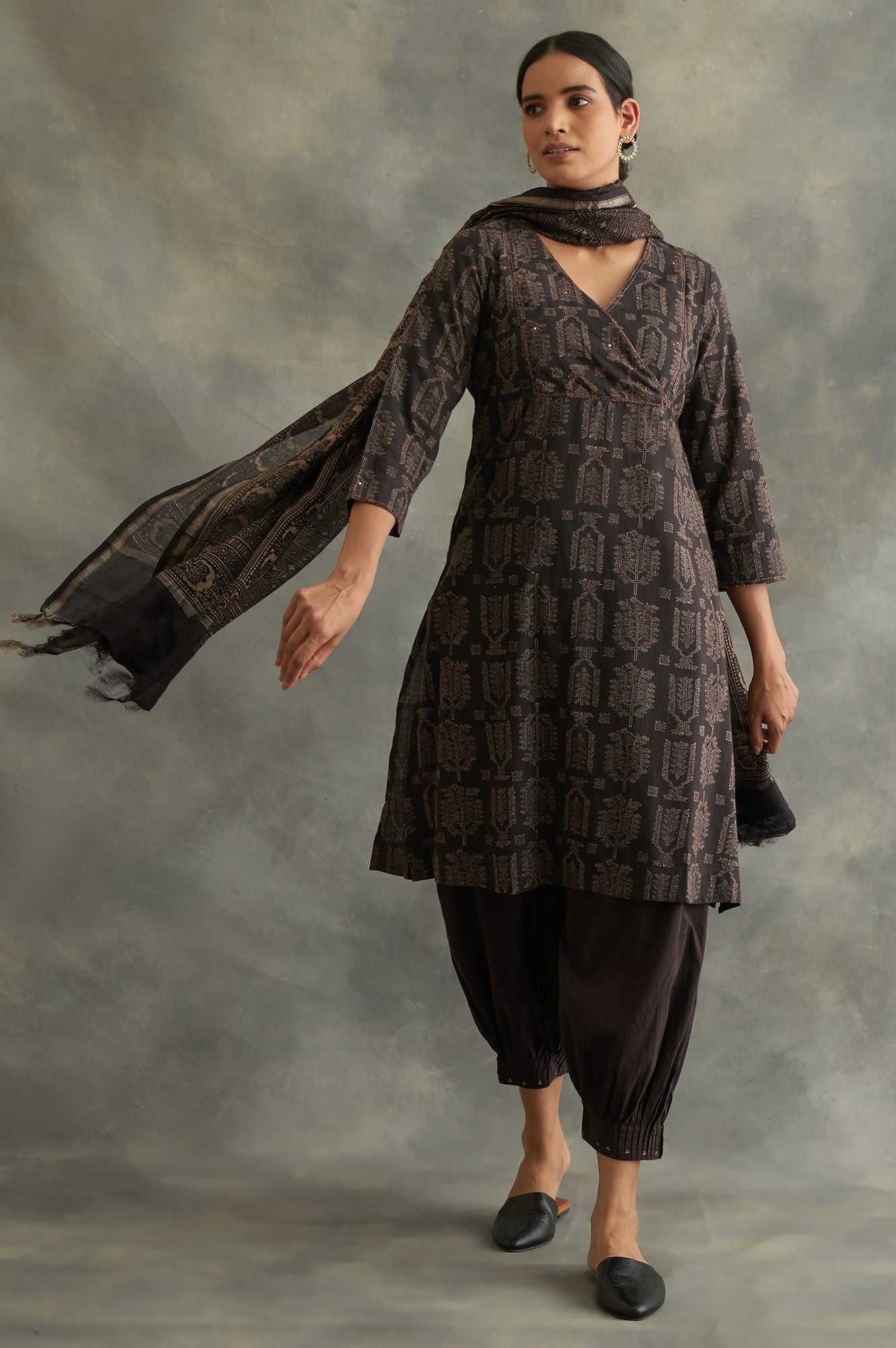 Dark Brown Pleated Hem Salwar Pants