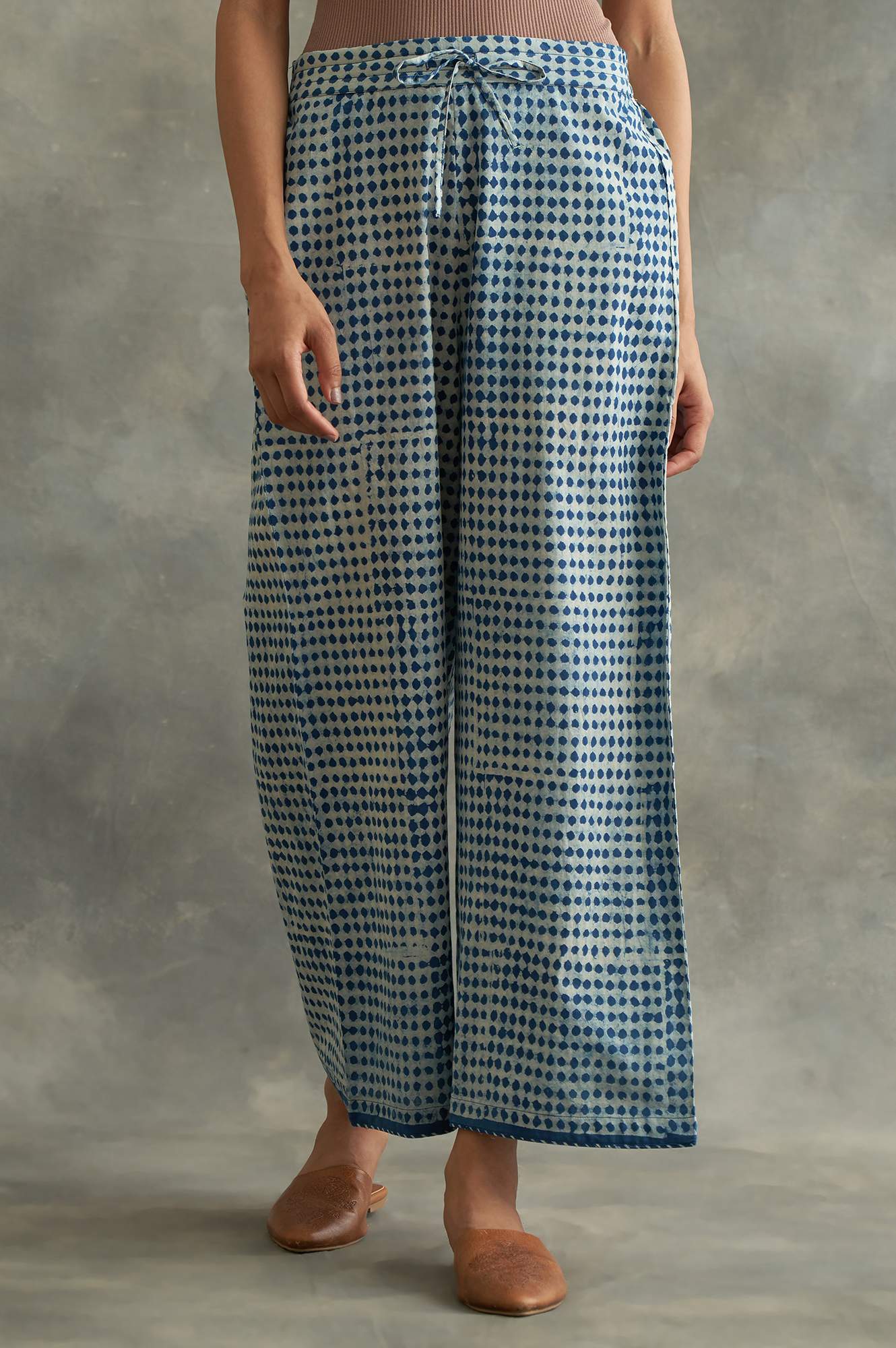 Light Grey Handblock Print Parallel Pants