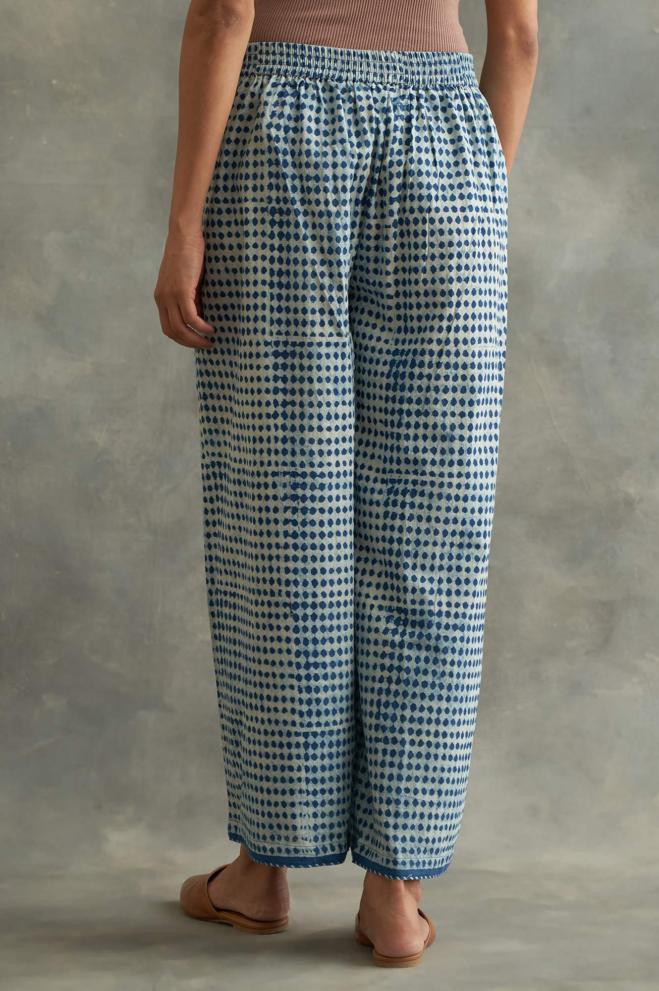 Light Grey Handblock Print Parallel Pants